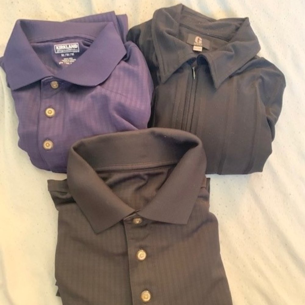 Lot Mens Kirkland Signature Polo Shirt Navy & Black M Collared Polo & Guess M